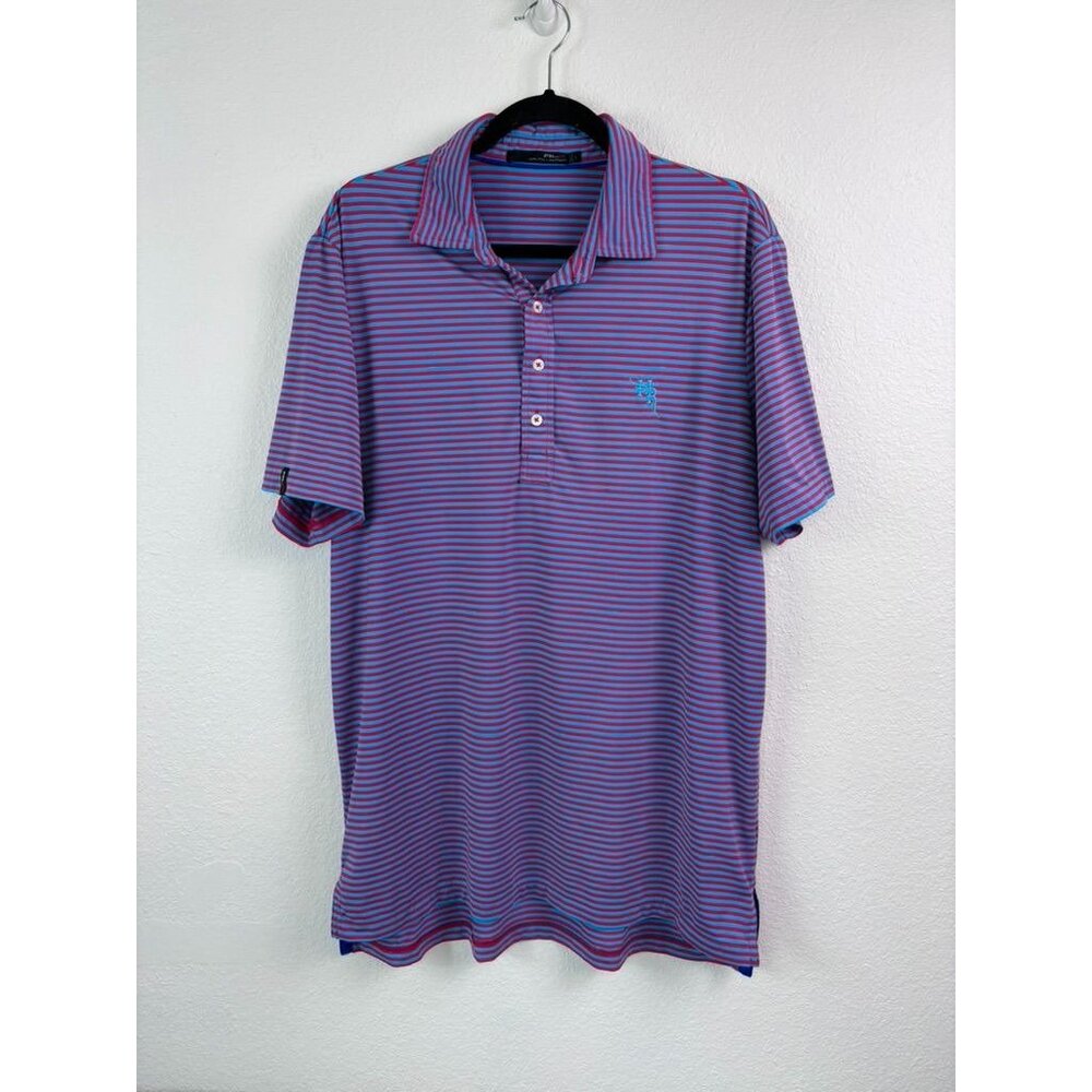 RLX Ralph Lauren men's‎ large blue red striped short sleeve athletic polo shirt